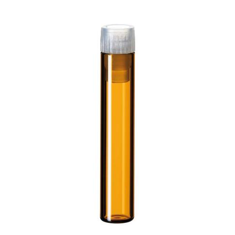 Flachbodenglas 1 ml mit PE-Stopfen, Braunglas, 40 x 8,2 mm, transparent