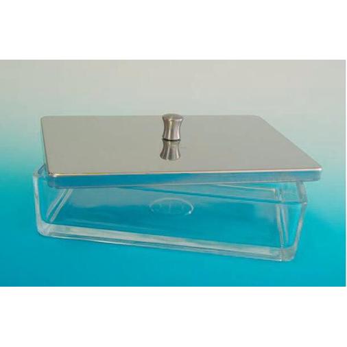 Assistent Instrumentenschale aus Glas 20 x 10 x 10 cm mit Edelstahldeckel, sterilisierbar bis 180 °C