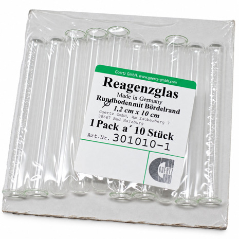 Reagenzglas Rundboden mit Bördelrand, Ø 1,2 x 10 cm, 10 Stück – Mini-Vasen für Deko & DIY