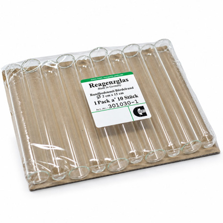 Reagenzglas mit Rundboden und Bördelrand, Ø 20 mm x 150 mm, 10 Stück pro Pack